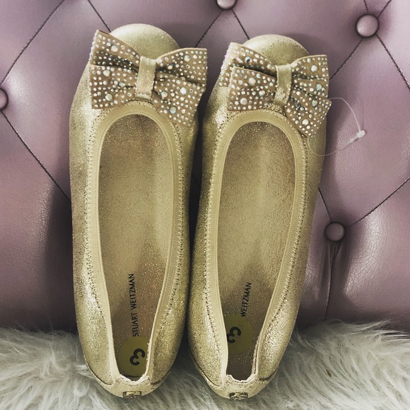 Stuart Weitzman Gold Rhinestone Kids Flats - Picture 3 of 4